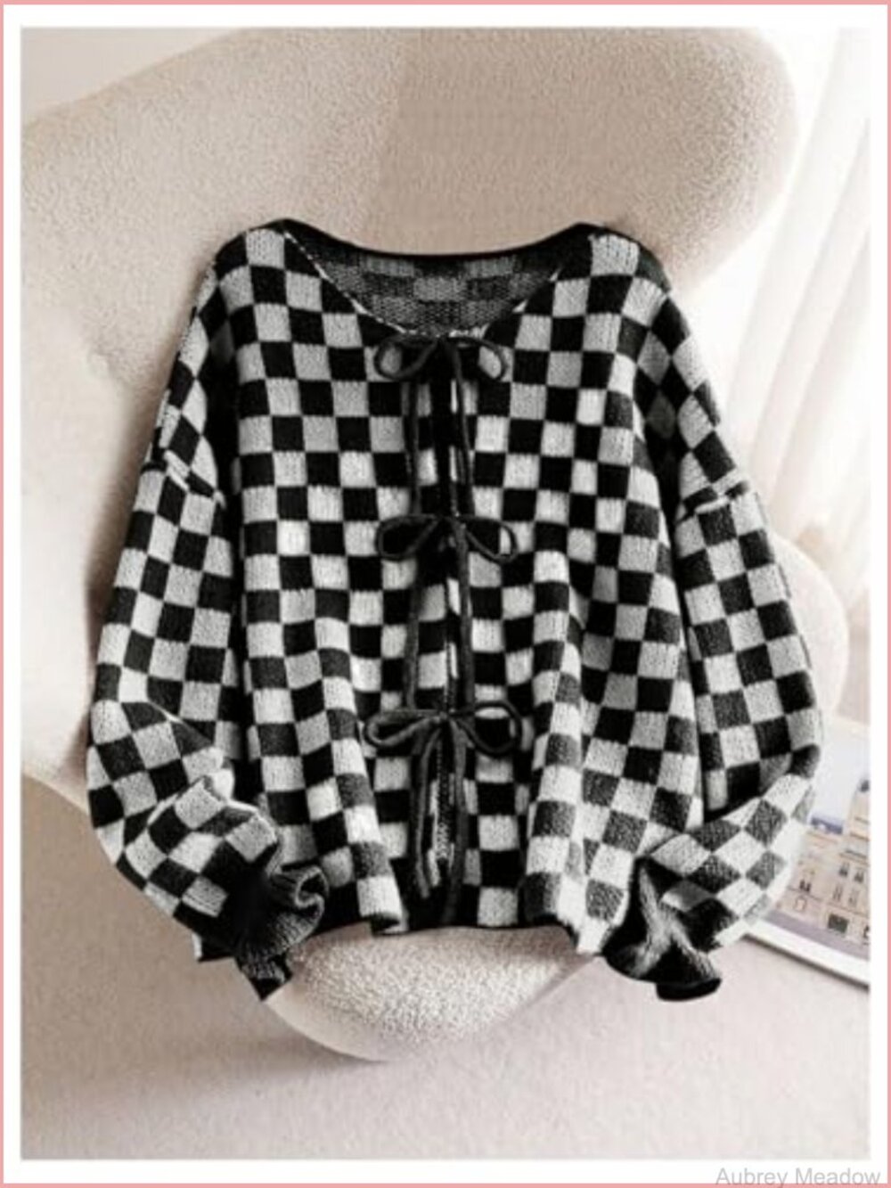 Plus Size Checkered Plaid Cardigan Cozy Knit Sweater Outerwear - Picture 6 of 6